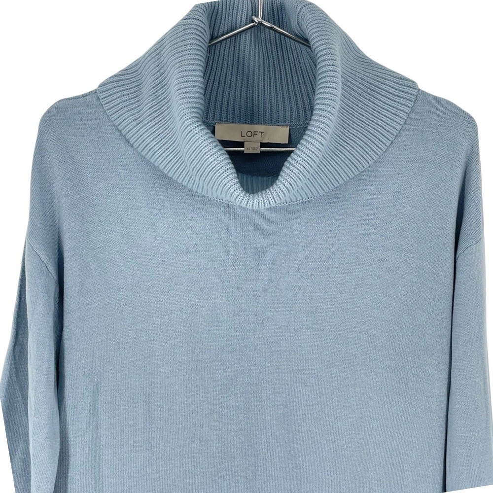LOFT Women's Blue Cowl Neck Long Sleeve Knit Tunic Sweater Top X Small Casual
